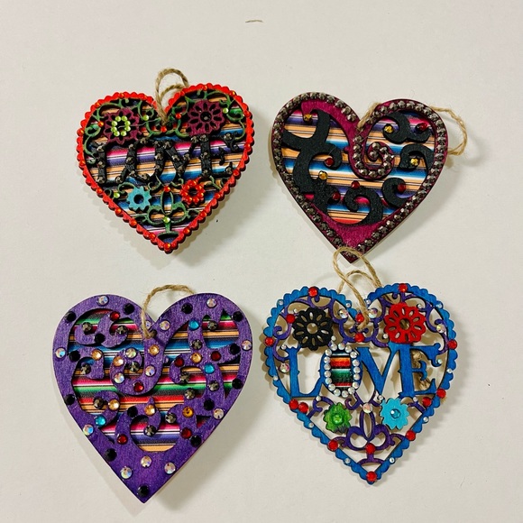 Heart wood Ornaments Handcrafted New set/4 - Picture 7 of 7